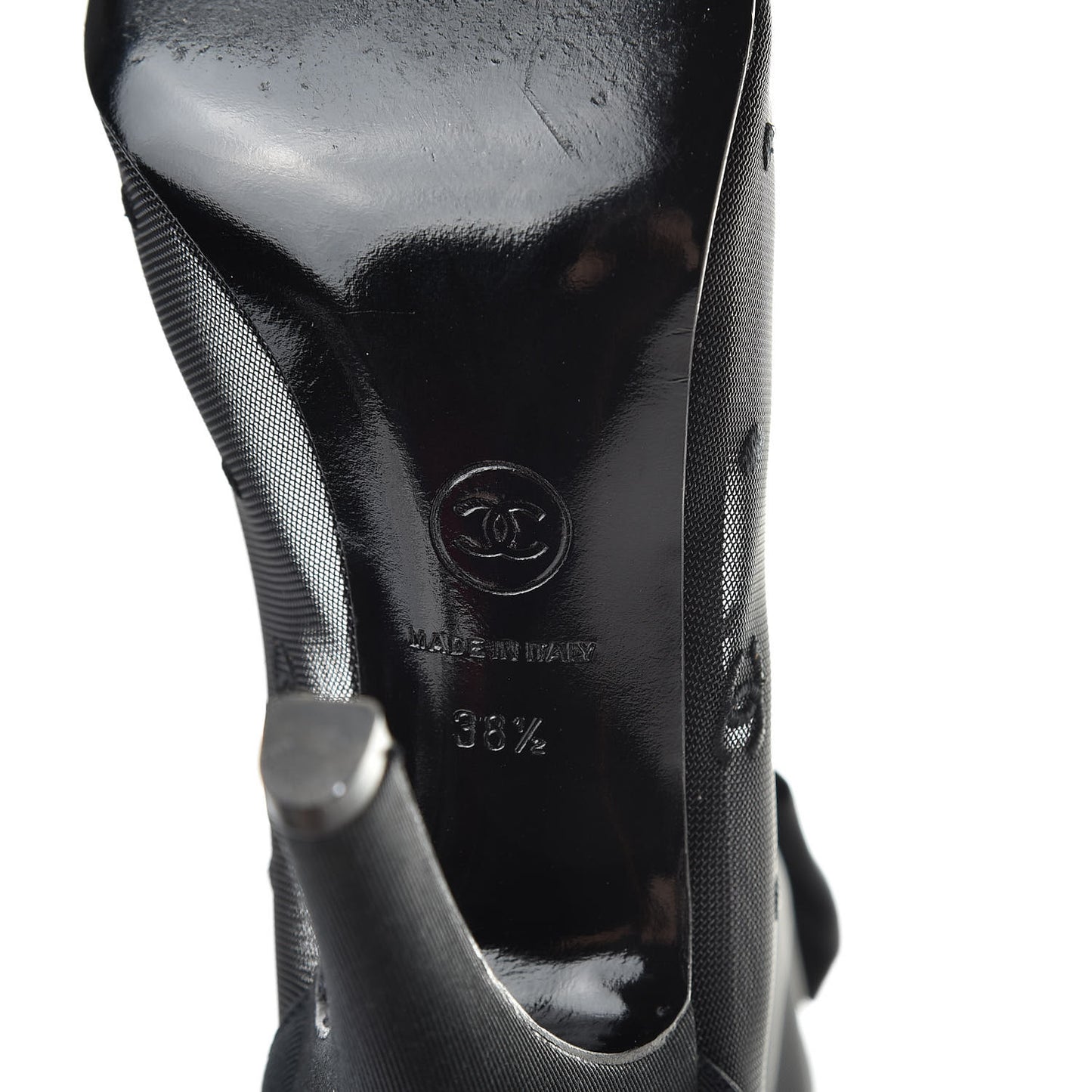 Mesh Grosgrain Bow Peep Toe Mid Calf Boots 38.5 Black