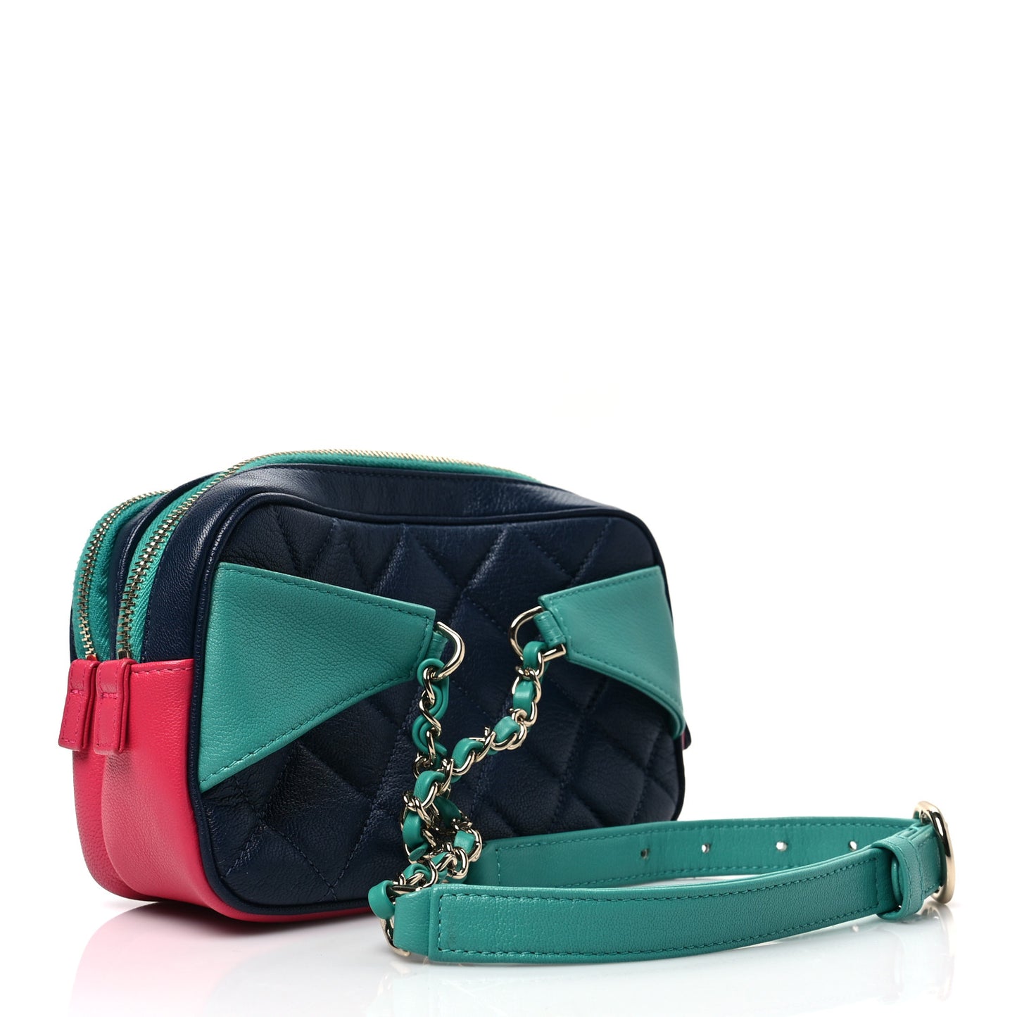 Goatskin Quilted Tri-Color In & Out Waist Bag Navy Turquoise Pink