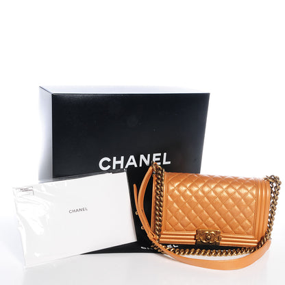 Chanel Iridescent Calfskin Quilted Medium Boy Flap Dark Gold 5 of 9