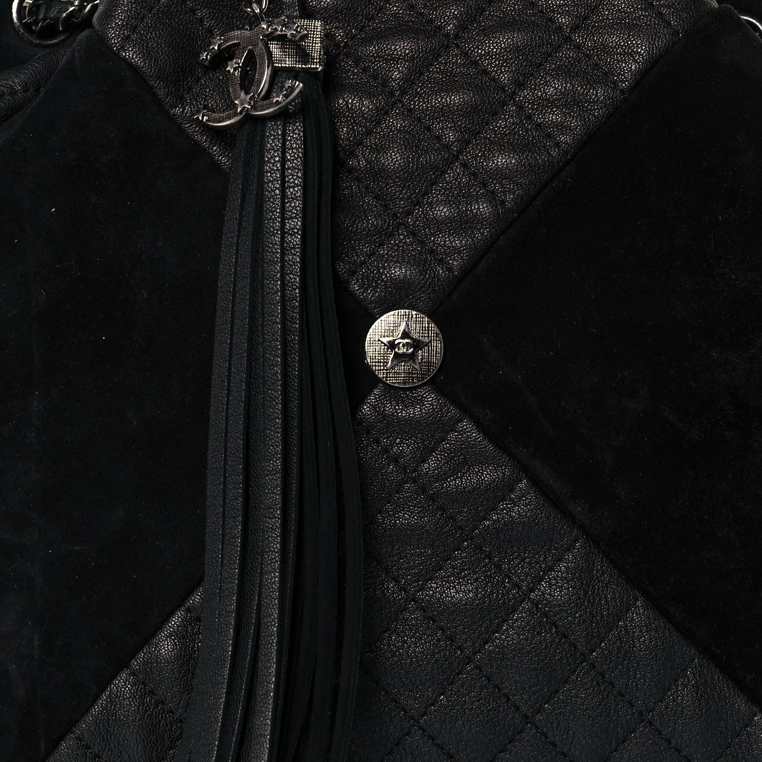 Chanel Goatskin Suede Calfskin Quilted Patchwork Drawstring Bag Black 8 of 14