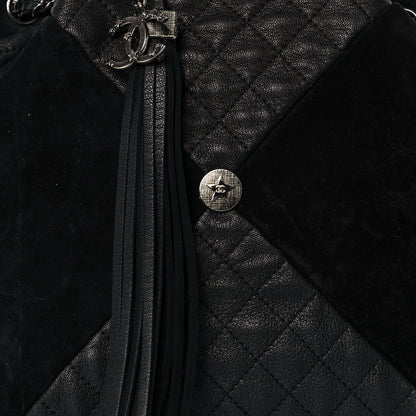 Chanel Goatskin Suede Calfskin Quilted Patchwork Drawstring Bag Black 8 of 14