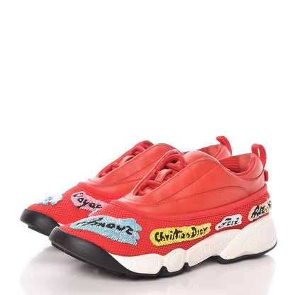 Christian Dior Calfskin Technical Canvas Embroidered Dior Fusion Sneakers 35 Rouge 3 of 10