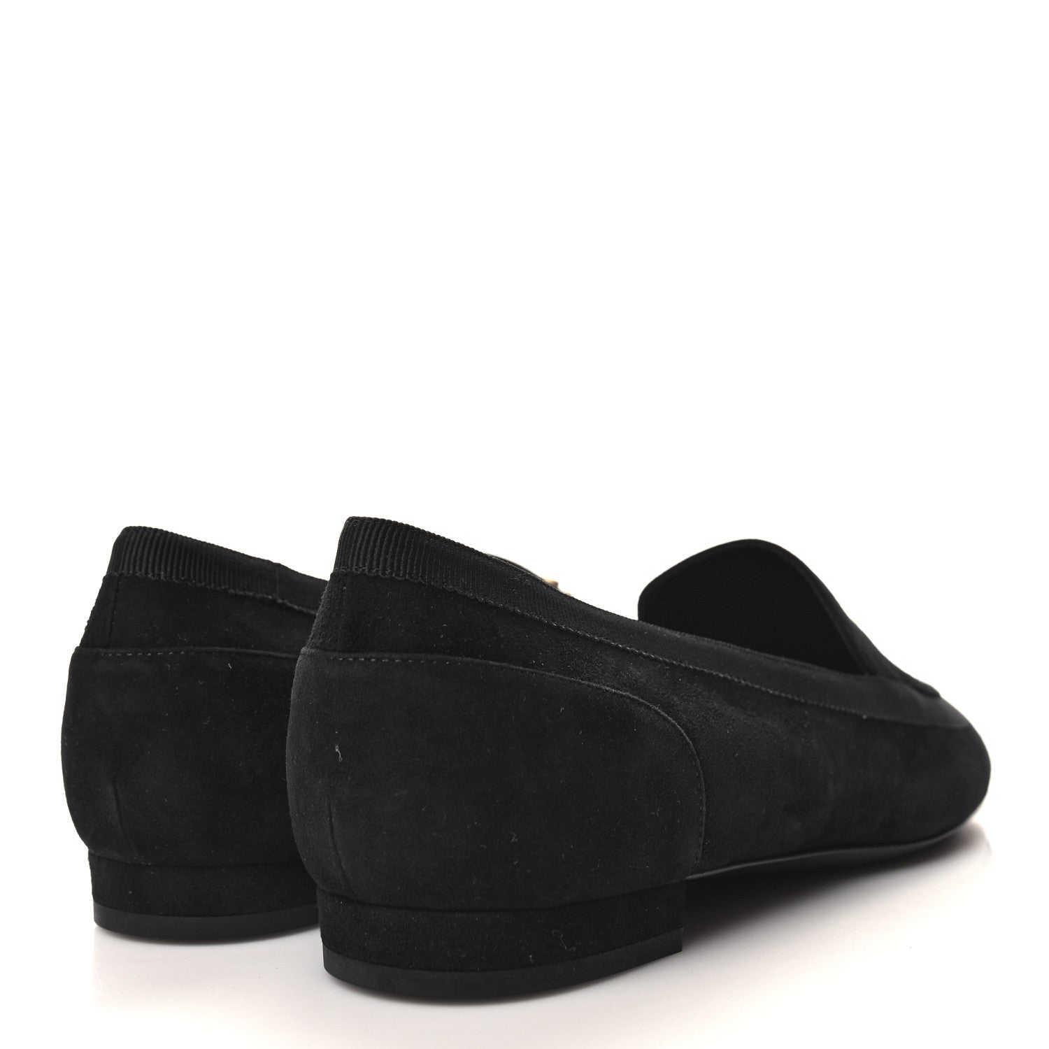 Chanel Kid Suede CC Grosgrain Moccasin Loafers 37.5 Black 4 of 9