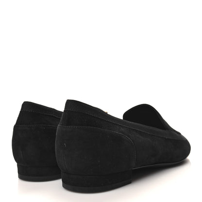 Chanel Kid Suede CC Grosgrain Moccasin Loafers 37.5 Black 4 of 9