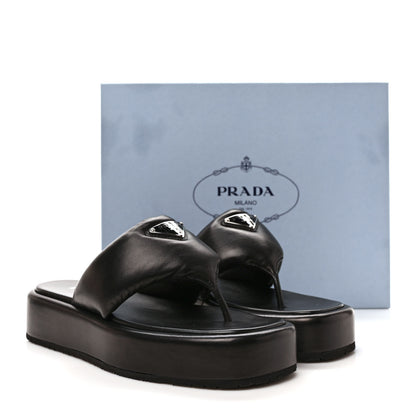 Prada Nappa Soft Padded Metal Triangle Logo 35mm Thong Sandals 40 Black 9 of 9