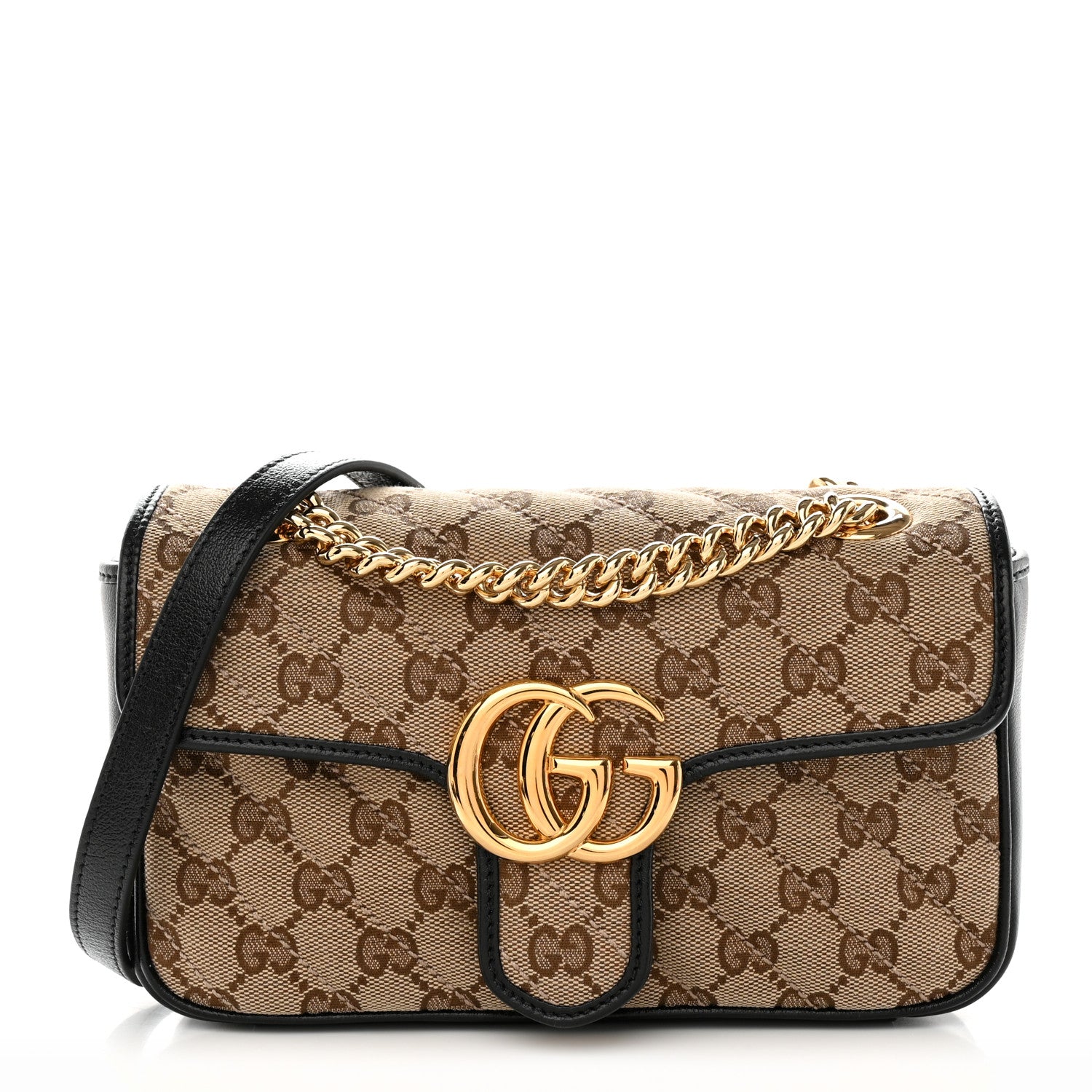 Gucci Monogram Matelasse Diagonal Mini GG Marmont Shoulder Bag Beige Black 1 of 14