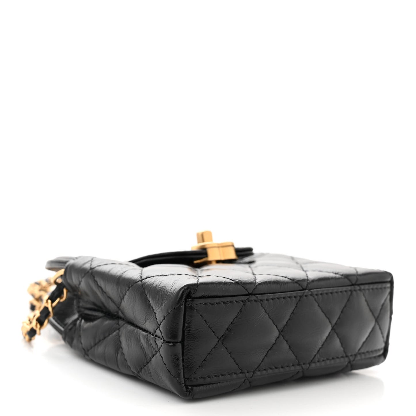 Shiny Aged Calfskin Quilted Mini Nano Kelly Shopper Black