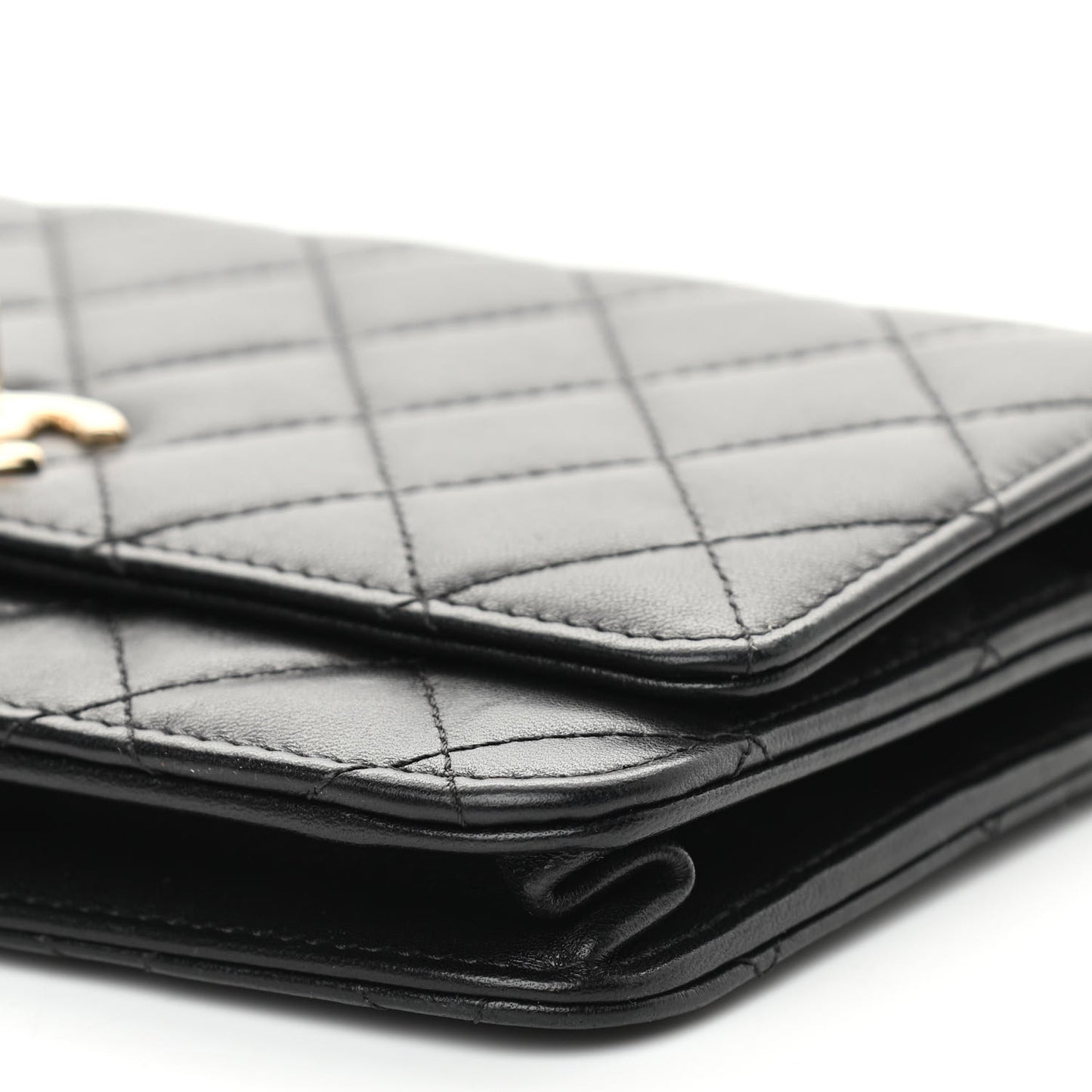 Lambskin Quilted Trendy CC Wallet On Chain WOC Black