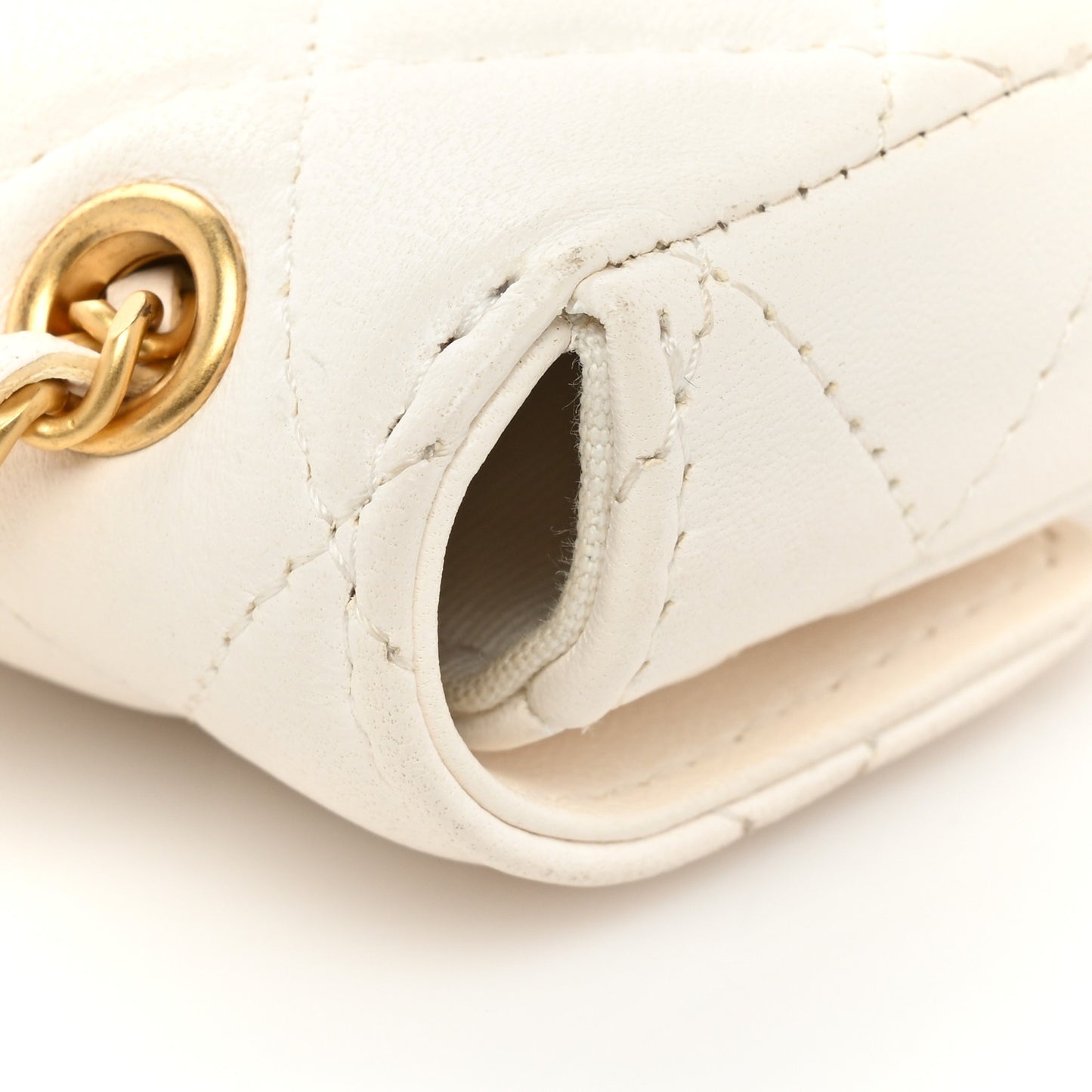 Lambskin Enamel Quilted Mini Chain Belt Bag White