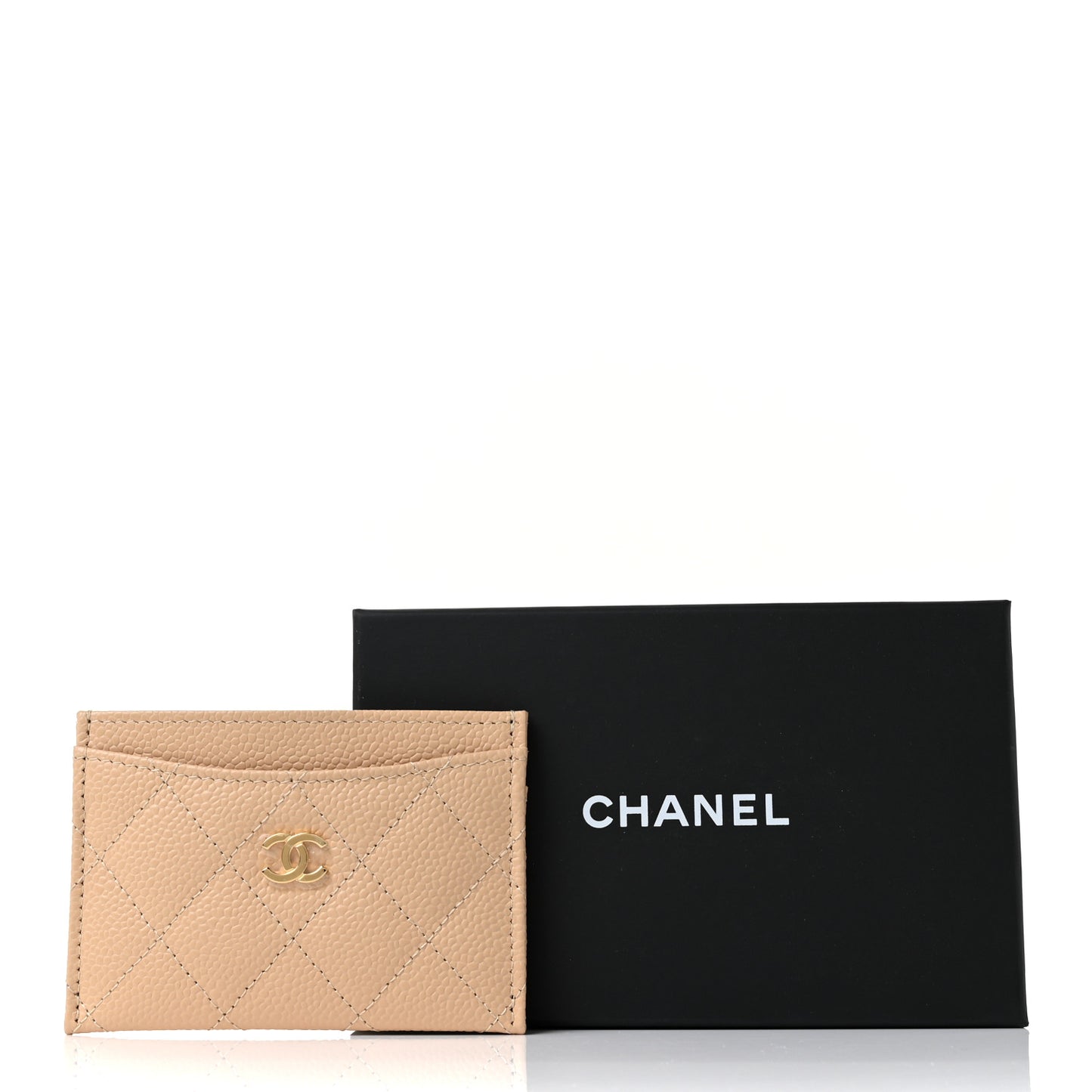 Caviar Quilted Card Holder Beige