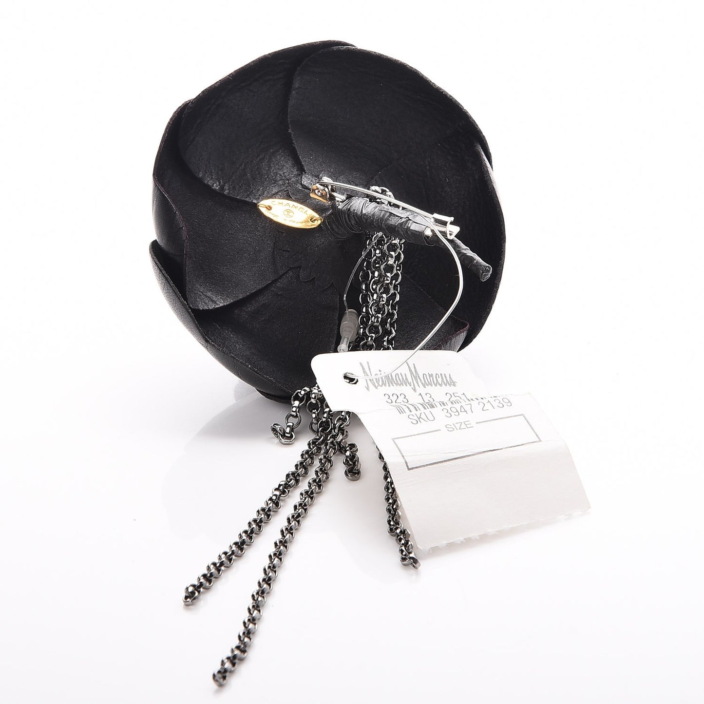 Calfskin Camellia Brooch Black