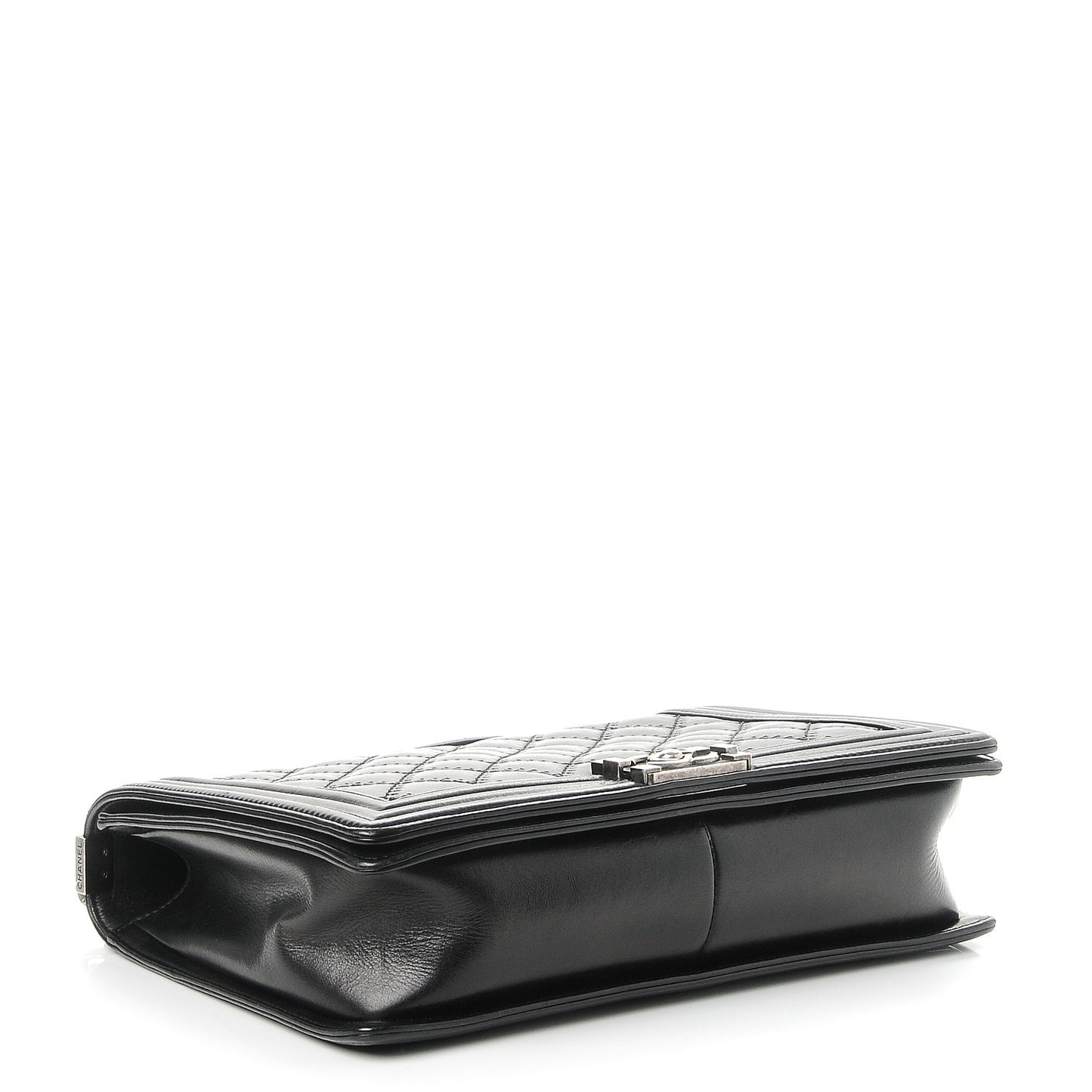 Calfskin Embossed Stitch Large Boy Flap Black