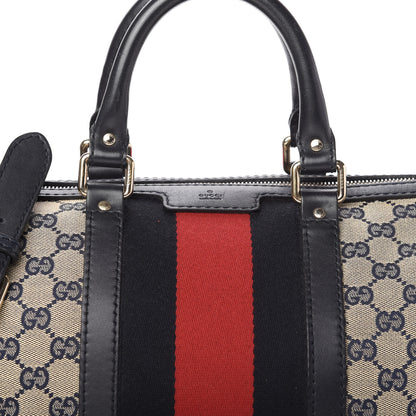 Gucci Monogram Selleria Calfskin Vintage Web Medium Boston Beige Blue 10 of 10