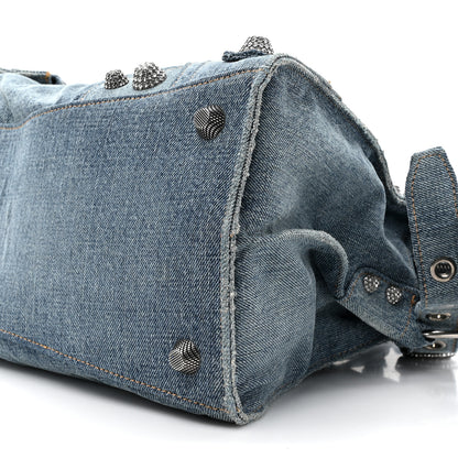 Balenciaga Washed Frayed Denim Crystal Neo Cagole City Handbag Blue 10 of 11
