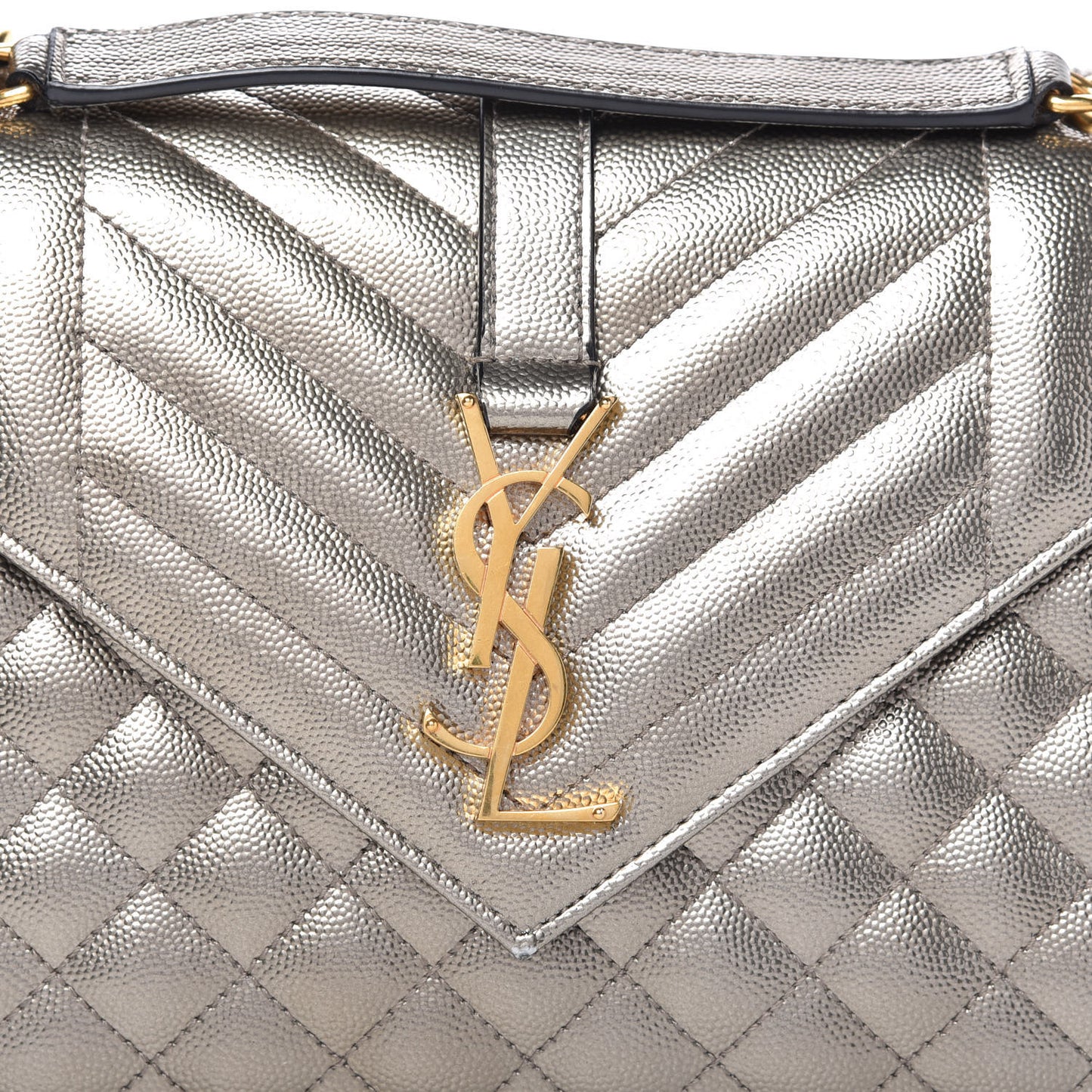 Metallic Grain De Poudre Textured Mixed Matelasse Triquilt Medium Monogram Satchel Piombo