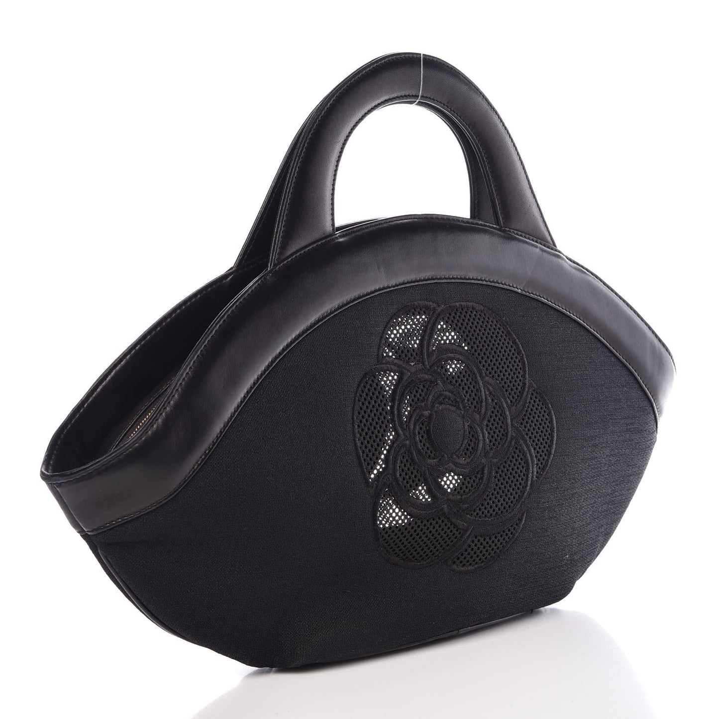 Linen Lambskin Mesh Camellia CC Tote Black
