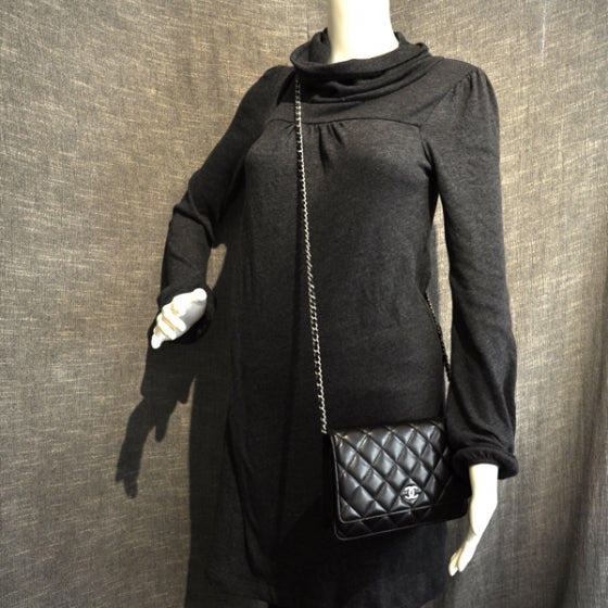 Lambskin Quilted Wallet On Chain Black