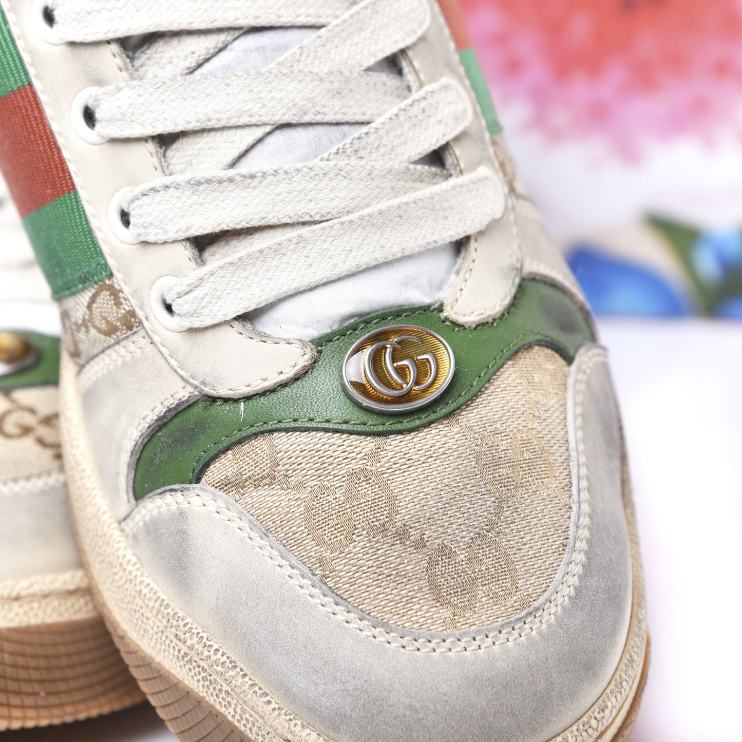 GG Monogram Nubuck Web Mens Screener High Top Sneakers 6 New Sand Dusty Milk Vintage Green