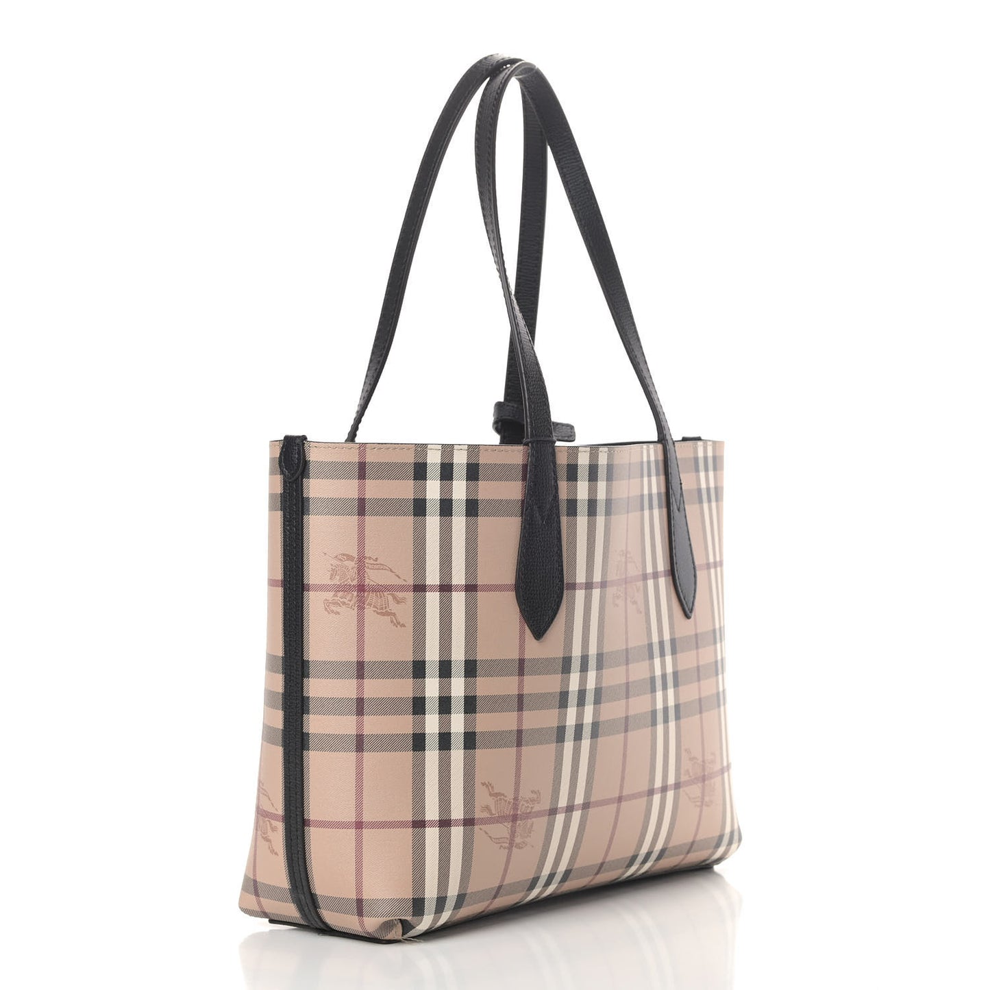 Grainy Calfskin Haymarket Check Small Reversible Tote Black