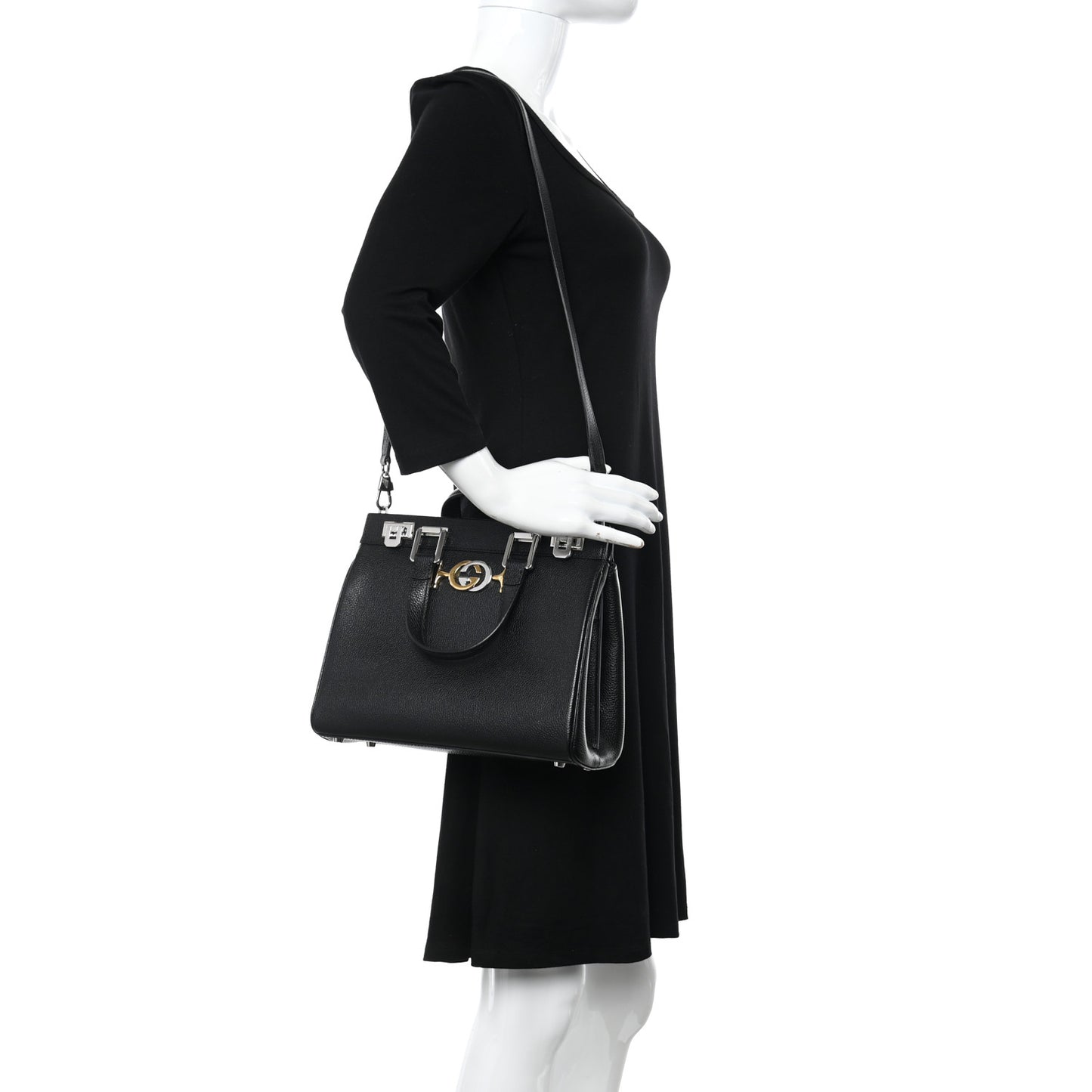 Grainy Calfskin Small Zumi Top Handle Bag Black