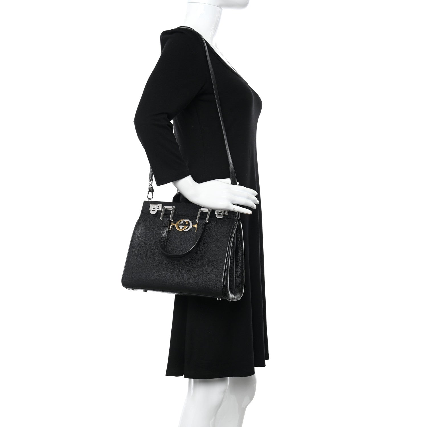 Gucci Grainy Calfskin Small Zumi Top Handle Bag Black 2 of 11