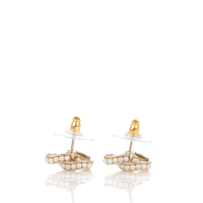Chanel Pearl Twisted CC Earrings Light Gold White 5 of 5