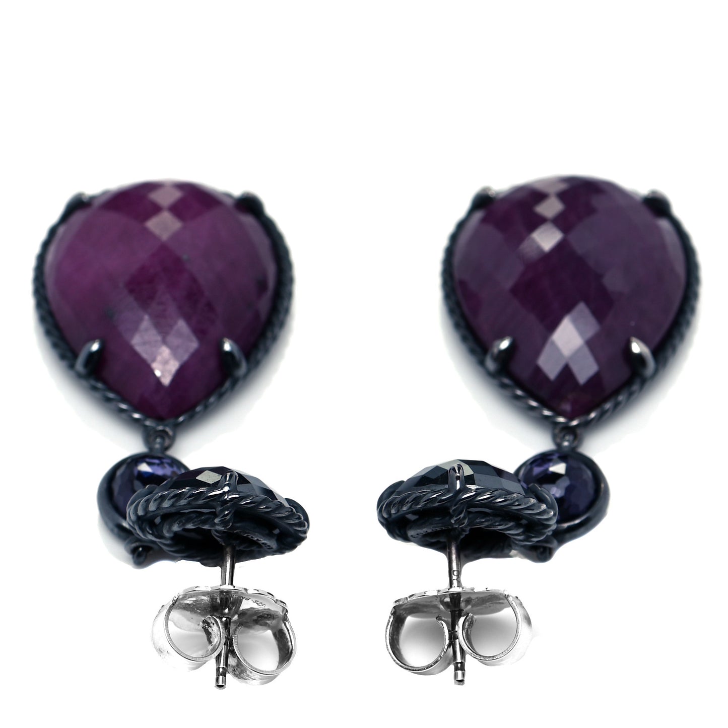 Sterling Silver Red Ruby Hematine Black Orchid Moonlight Chatelaine Triple Drop Earrings