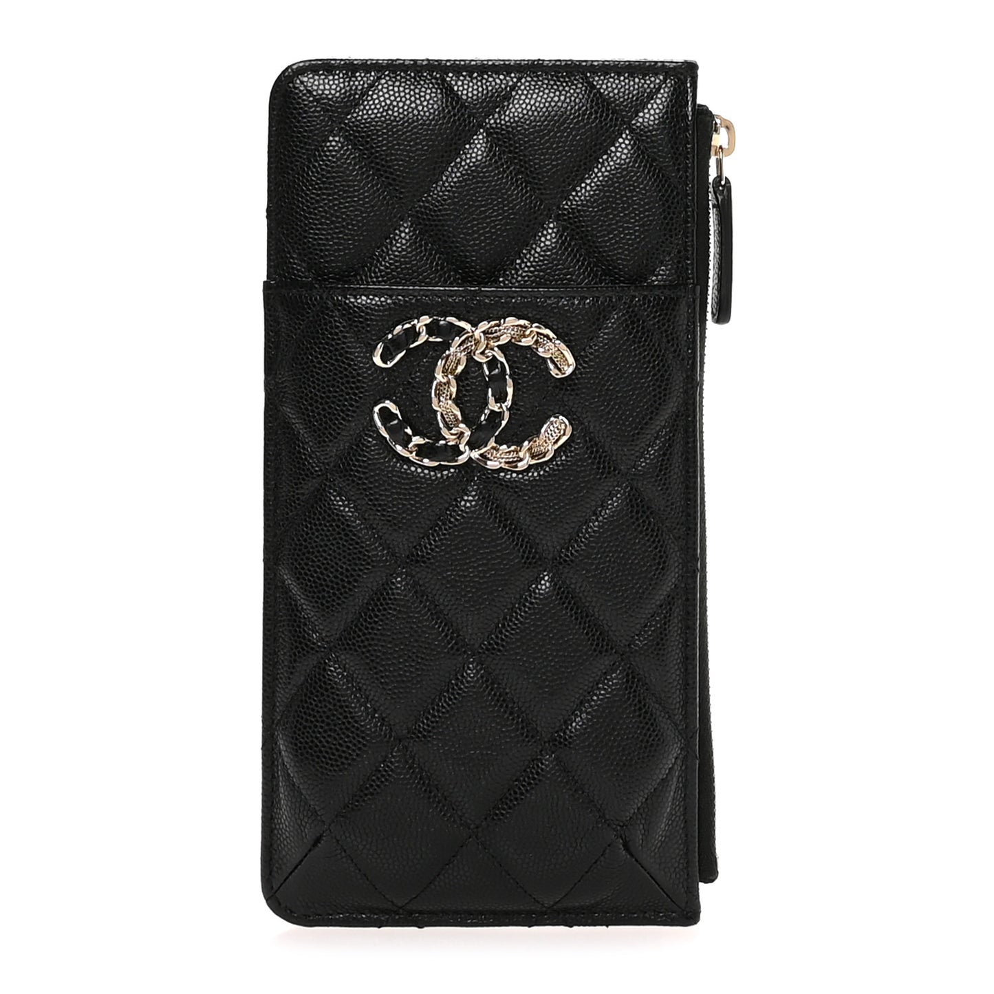 Caviar Quilted French New Wave Flat Wallet Pouch Black