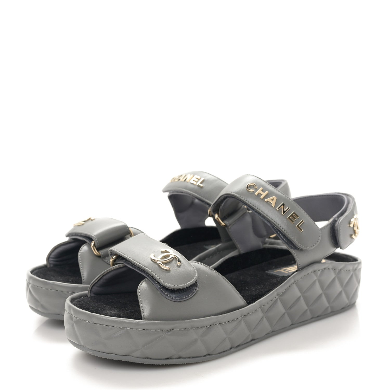 Chanel Shiny Calfskin Logo Platform Sandals 39 Grey 3 of 10