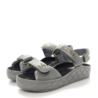 Chanel Shiny Calfskin Logo Platform Sandals 39 Grey 3 of 10