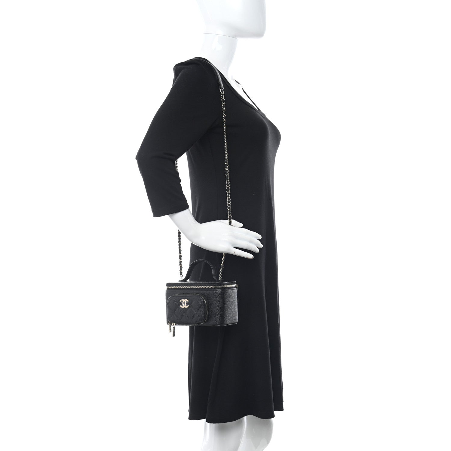 Chanel Caviar Quilted Top Handle Pocket Vanity Case Black 3 of 11
