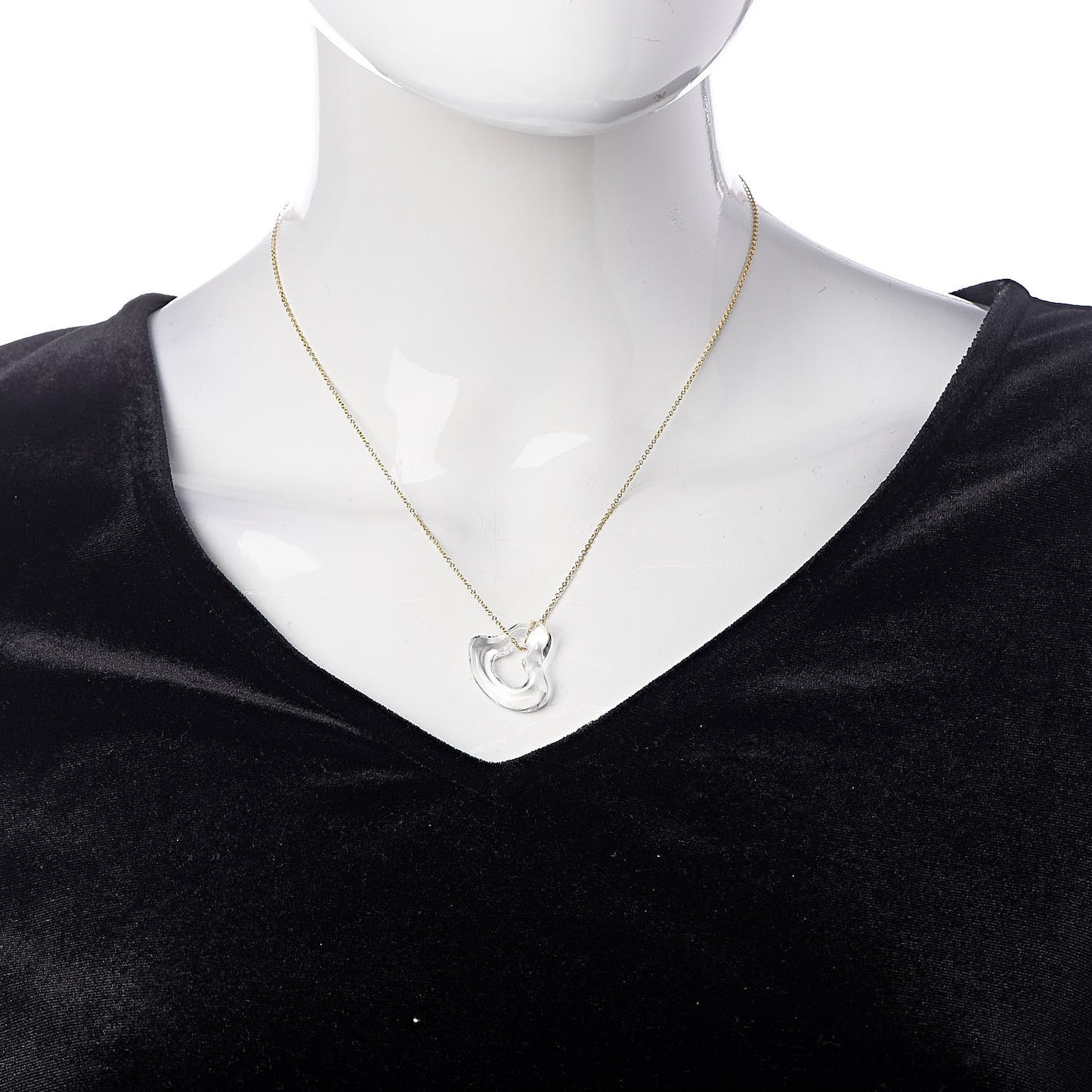 18K Yellow Gold Rock Crystal Quartz Elsa Peretti Open Heart Necklace