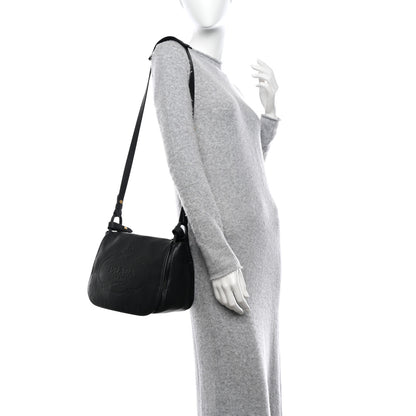 Prada Vitello Daino Embossed Logo Flap Shoulder Bag Black 2 of 12