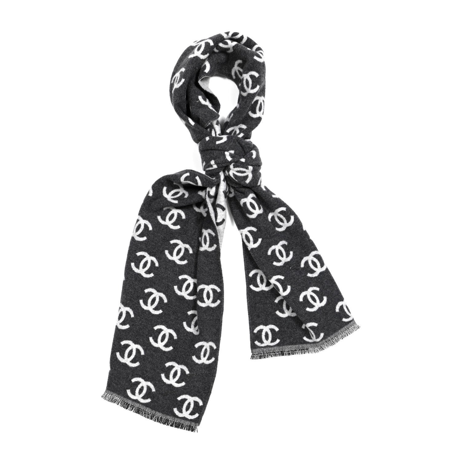 Chanel Wool Cashmere CC Scarf Grey 1 of 4