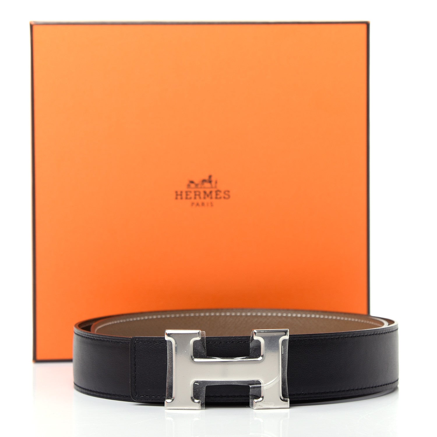 Hermes Swift Epsom H Belt 85 Black Etoupe 6 of 6