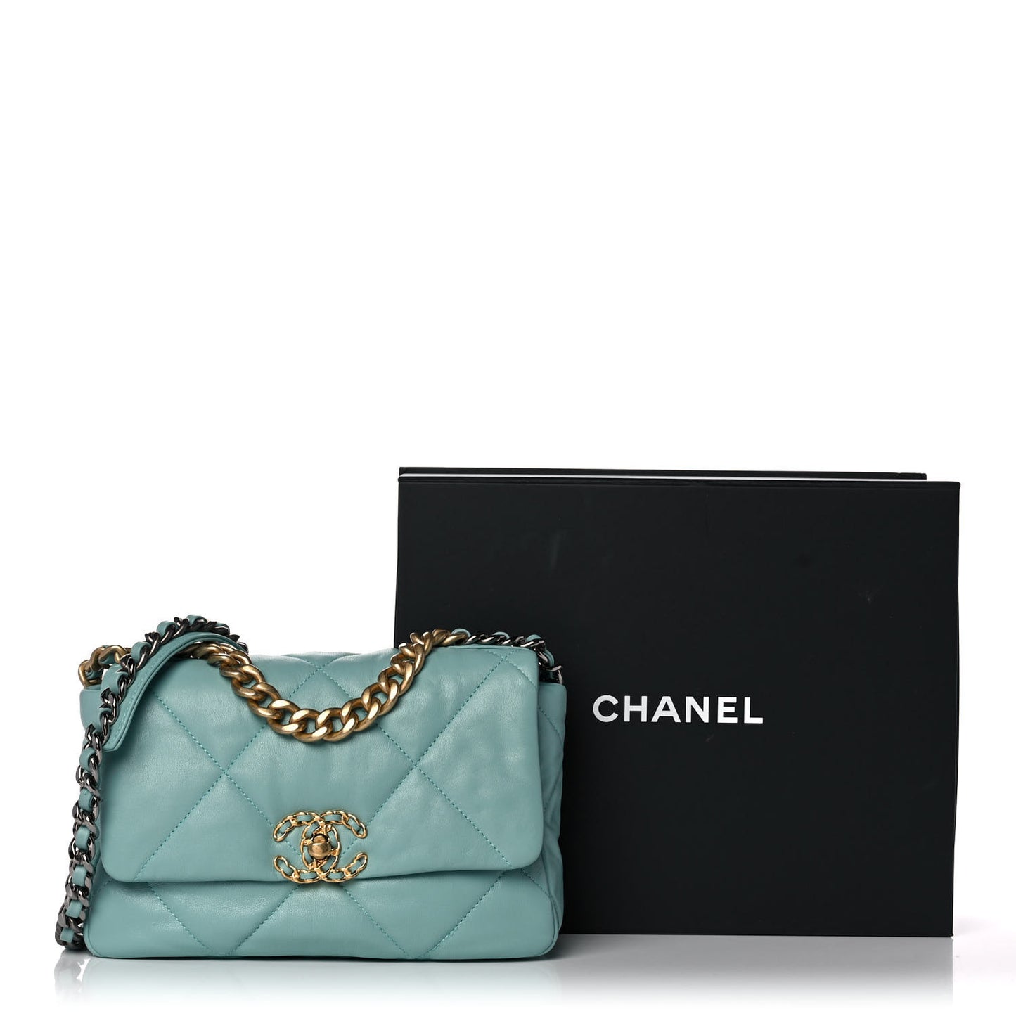 Lambskin Quilted Medium Chanel 19 Flap Light Blue