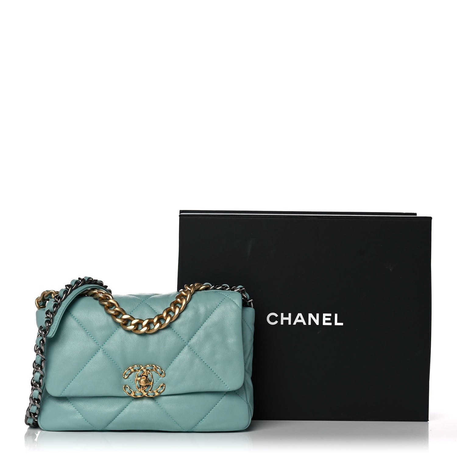Chanel Lambskin Quilted Medium Chanel 19 Flap Light Blue 10 of 10