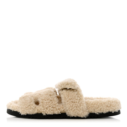 Hermes Woolskin Womens Chypre Sandals 37 Ecru 1 of 9