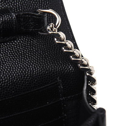 Saint Laurent Grain De Poudre Matelasse Chevron Monogram Chain Wallet Black 8 of 11