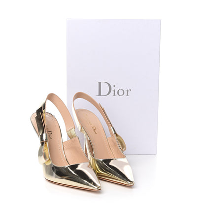 Christian Dior Mirror Finish Calfskin Sweet D Sling-Back Pumps 39 Stardust Gold 10 of 10