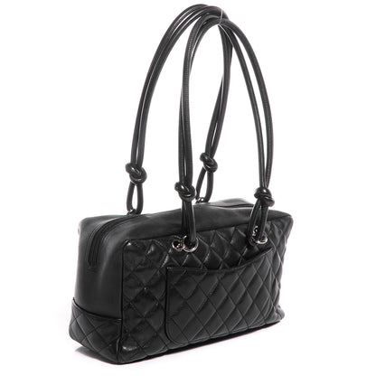 Chanel Calfskin Quilted Large Cambon Bowler Black White 3 of 7