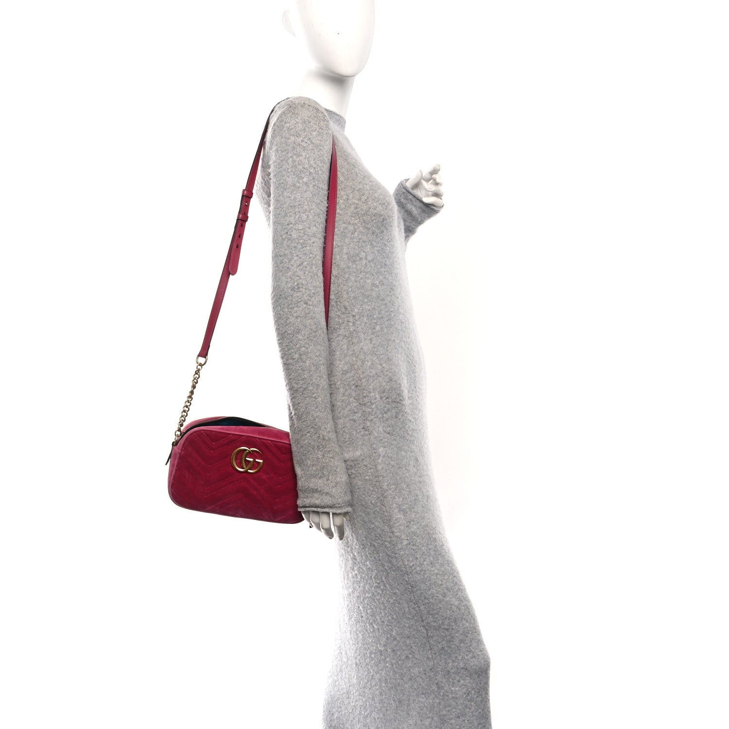 Gucci Velvet Matelasse Small GG Marmont Chain Shoulder Bag Light