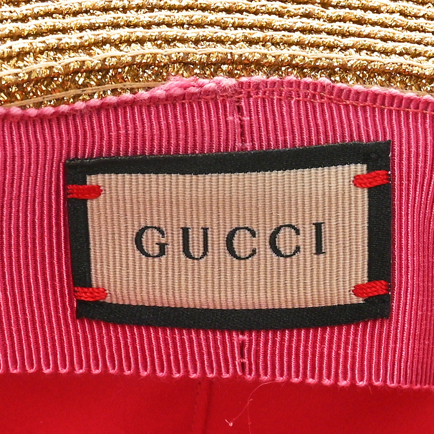 Gucci Glittered Straw Grosgrain Wide Brim Hat Gold Black 8 of 9