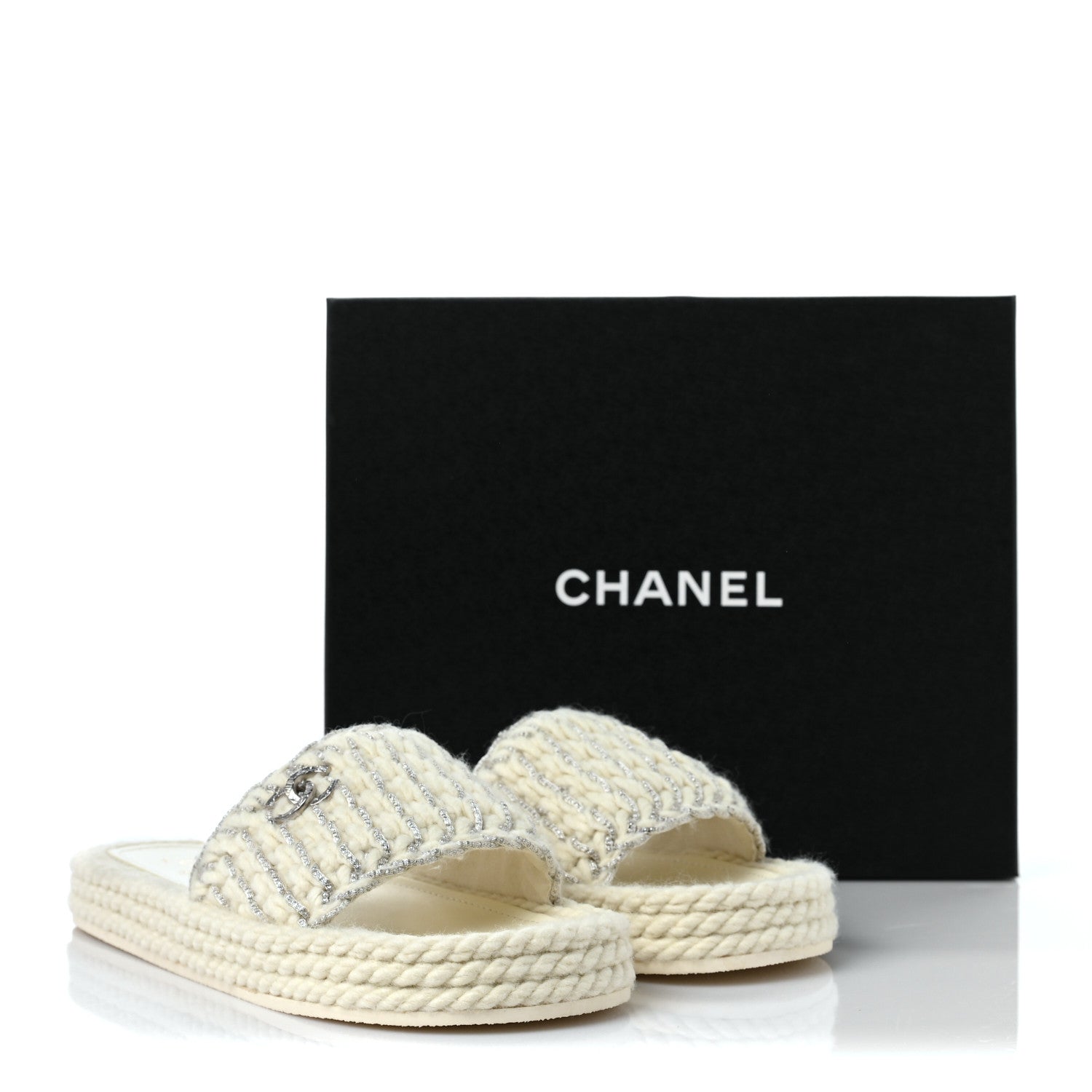 Chanel Braided Knit CC Mules 41 Ecru 9 of 9