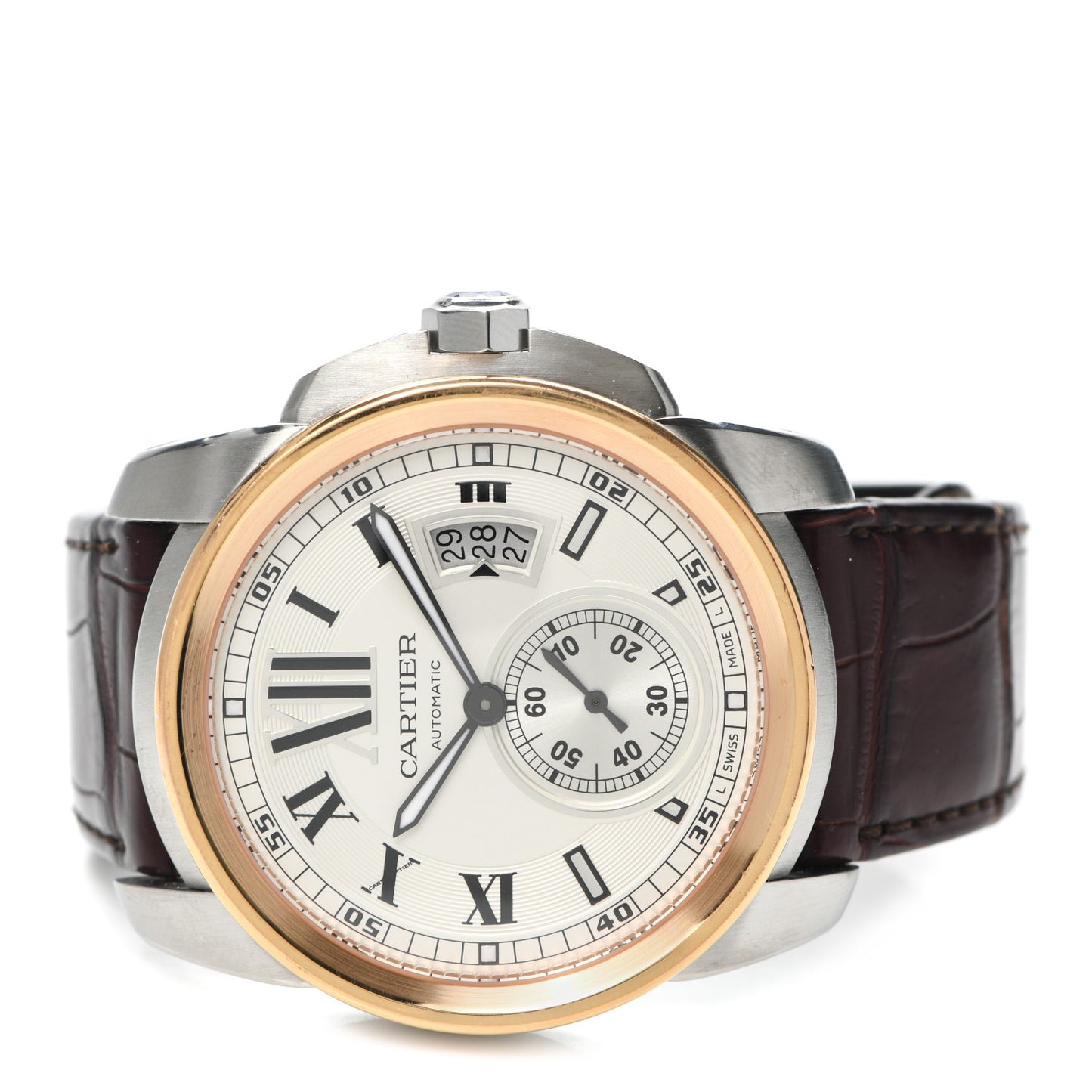 Stainless Steel 18K Pink Gold Alligator 42mm Calibre de Cartier Automatic Watch