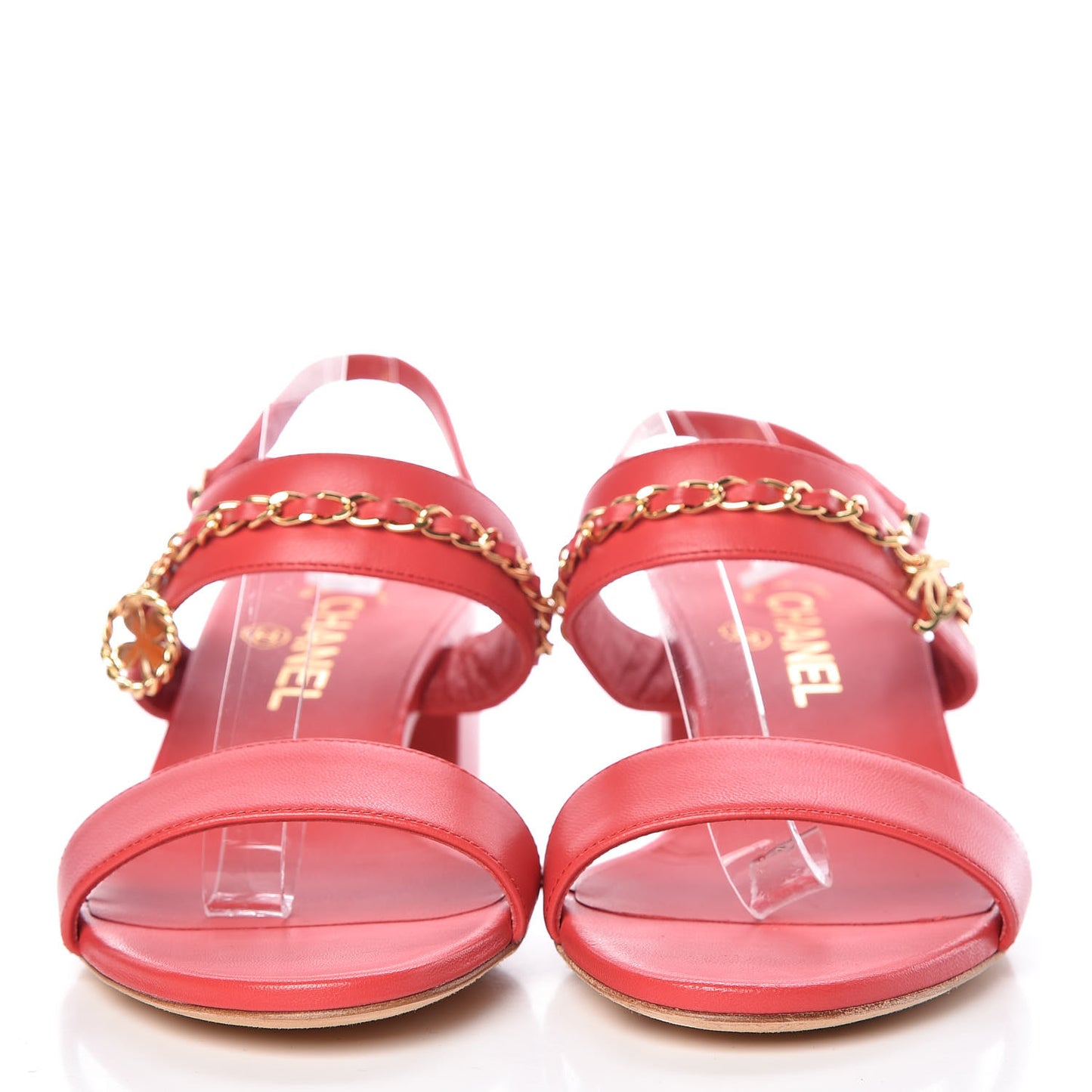 Lambskin Chain Clover Sandals 38 Red