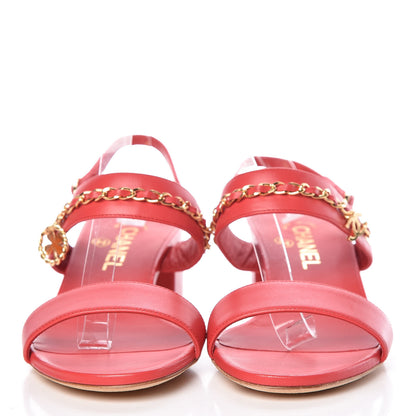 Chanel Lambskin Chain Clover Sandals 38 Red 2 of 10