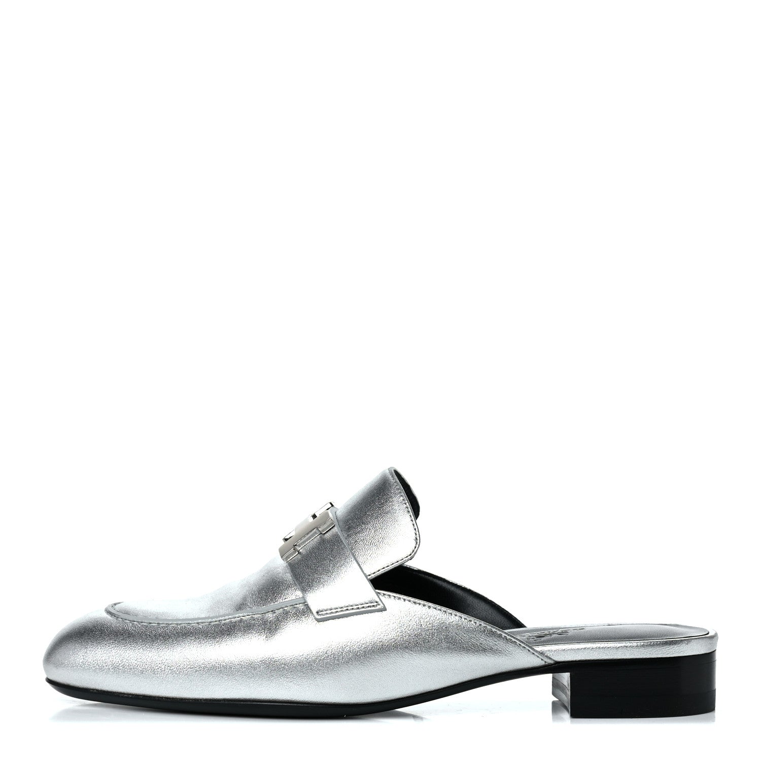 Hermes Metallic Nappa Trocadero Mule 37.5 Gris Argento 1 of 16