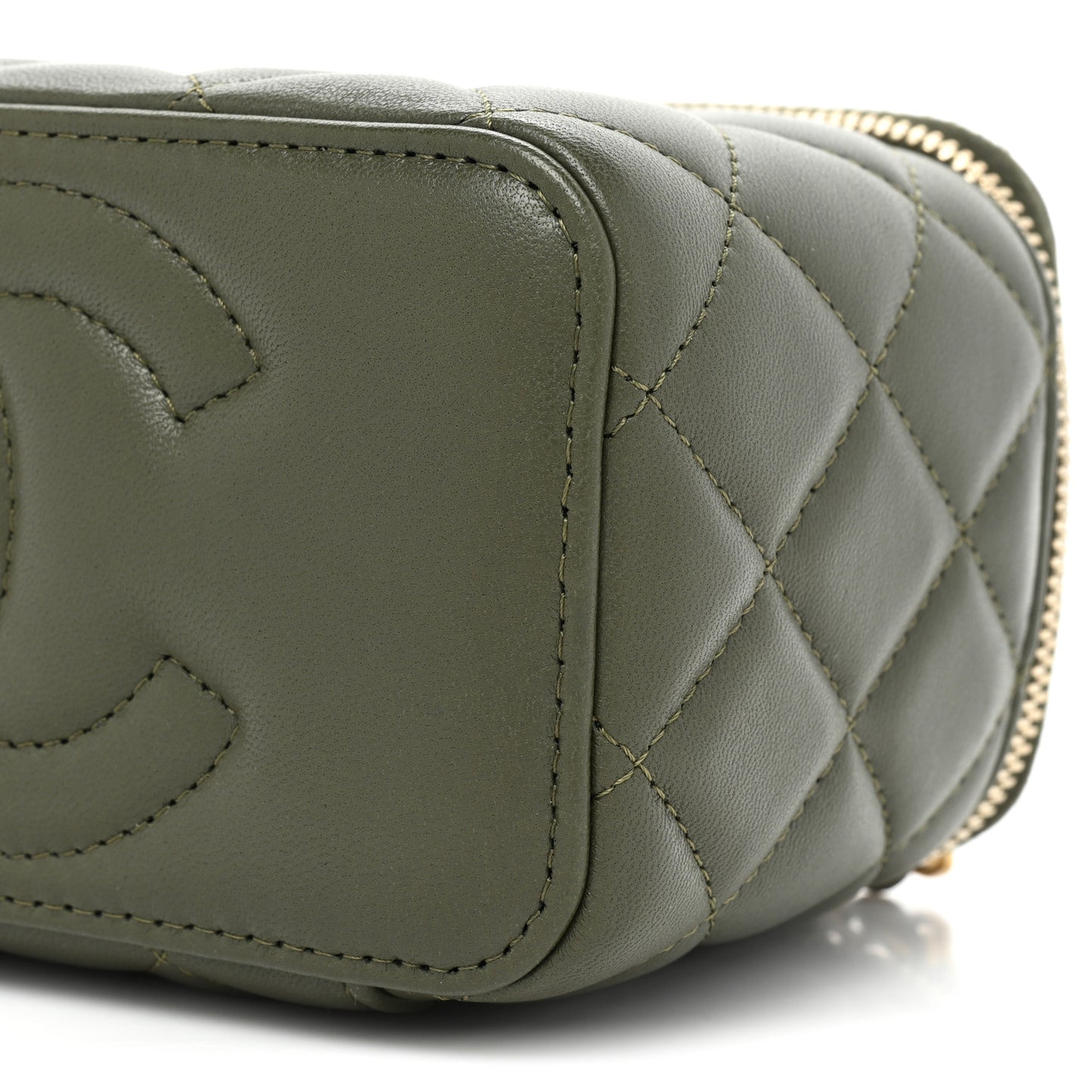 Lambskin Quilted Pick Me Up Vanity Case Khaki
