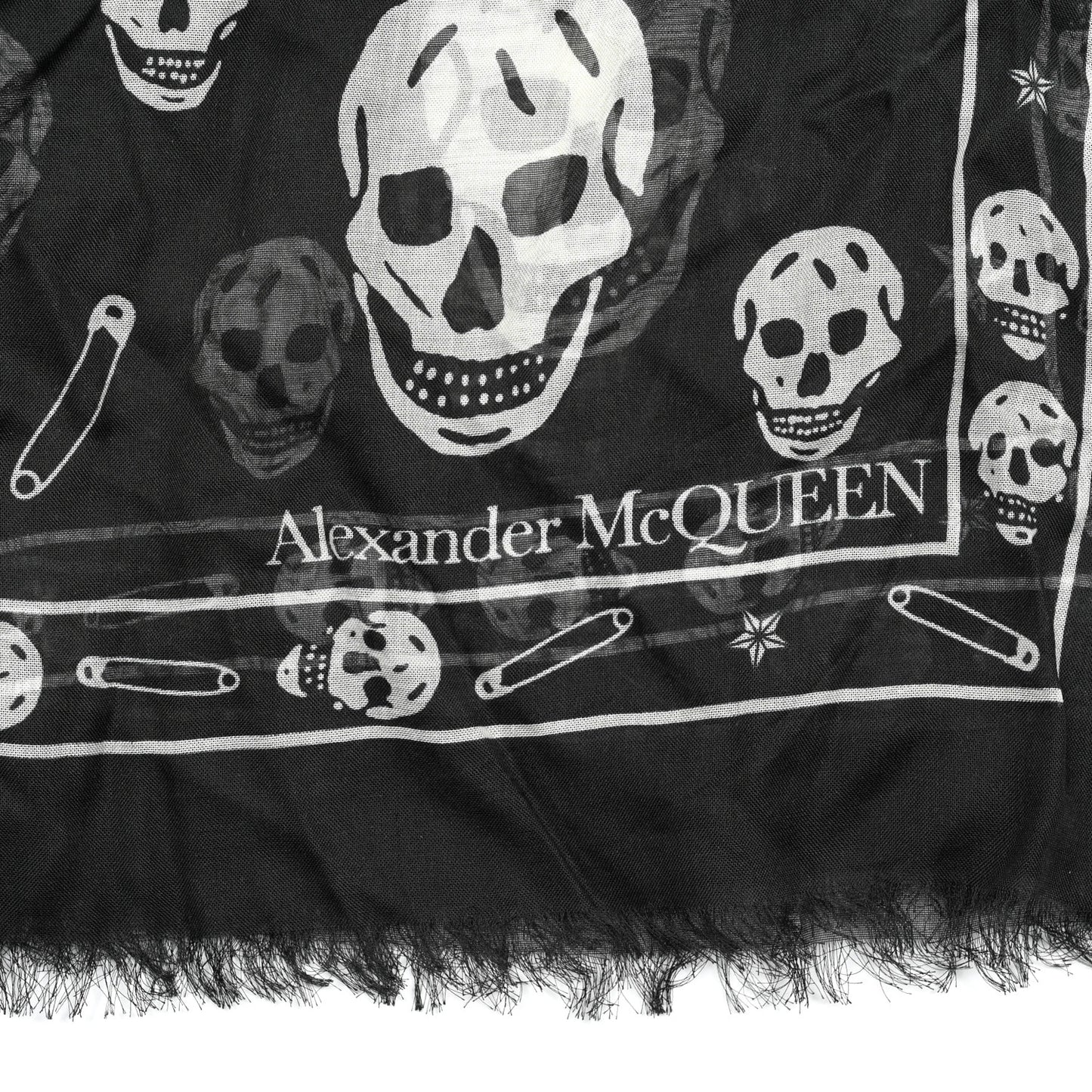 Silk Chiffon Punk Skull Scarf Black Ivory